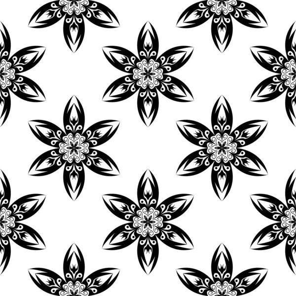 Czarne Kwiaty Białym Tle Jednolity Wzór Włókienniczych Tapety — Wektor stockowy