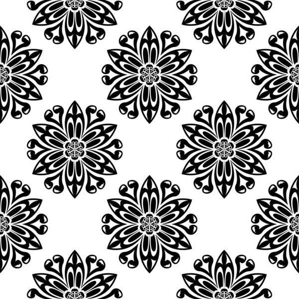 白色背景的黑色花卉无缝饰品 纺织品和墙纸无缝图案 — 图库矢量图片
