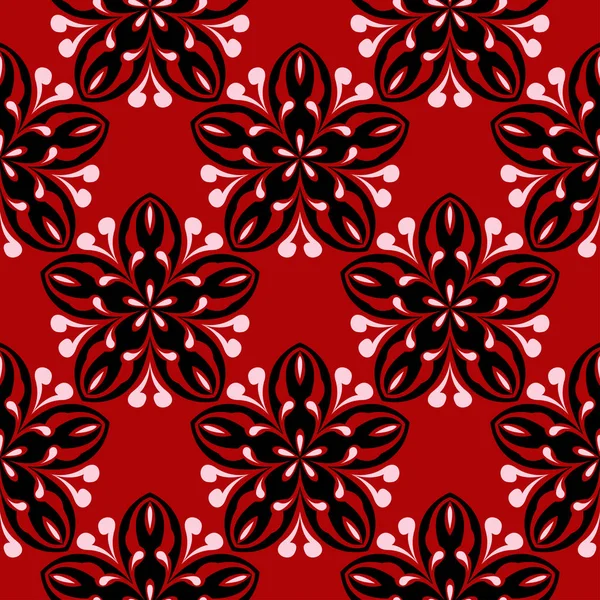 Fond Floral Sans Couture Modèle Noir Blanc Sur Fond Rouge — Image vectorielle
