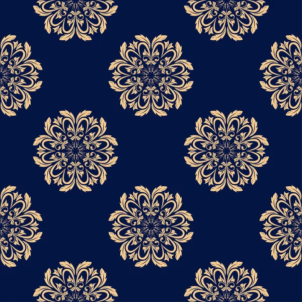Zlatý Modrý Květinový Ornament Vzor Bezešvé Pro Textil Tapety — Stockový vektor