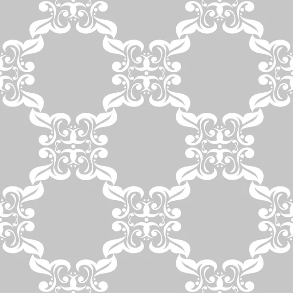 White Floral Ornament Gray Background Seamless Pattern Textile Wallpapers — Stock Vector