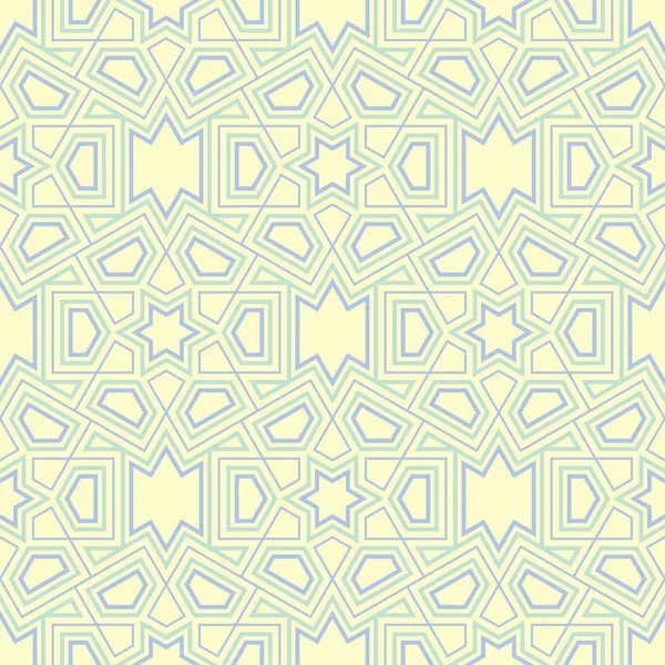 几何无缝图案 米色背景以蓝色和绿色元素为墙纸 纺织品和织品 — 图库矢量图片