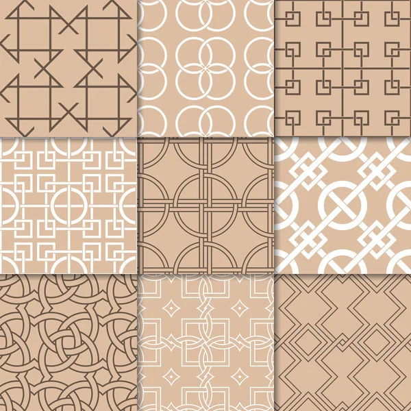 Brun Beige Geometrisk Ornament Samling Sömlösa Mönster För Webb Textil — Stock vektor