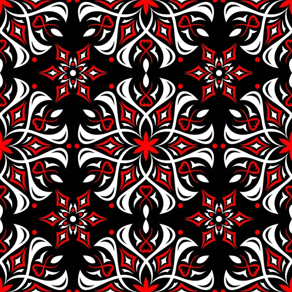 Motif Floral Sans Couture Fond Écran Noir Rouge Blanc Pour — Image vectorielle