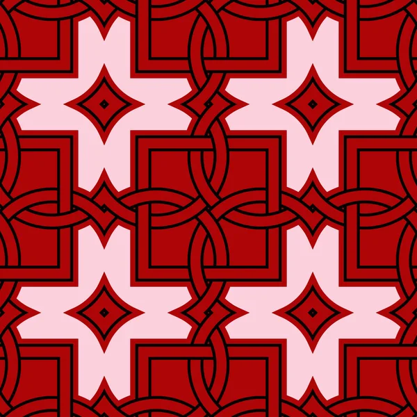 Geometrisches Nahtloses Muster Schwarz Weiße Elemente Auf Rotem Hintergrund Design — Stockvektor
