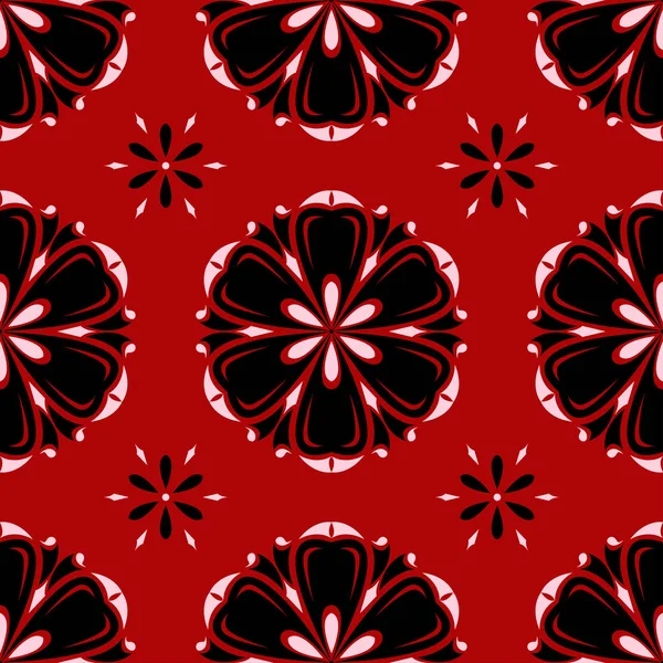 Patrón Sin Costura Rojo Con Diseño Floral Blanco Negro Fondo — Vector de stock