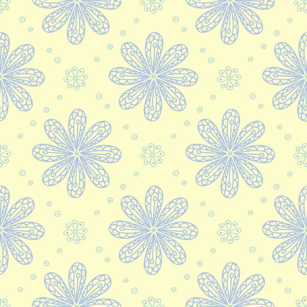 无缝的背景与花卉图案 米色背景以淡蓝色和绿色花元素为墙纸 纺织品和织品 — 图库矢量图片