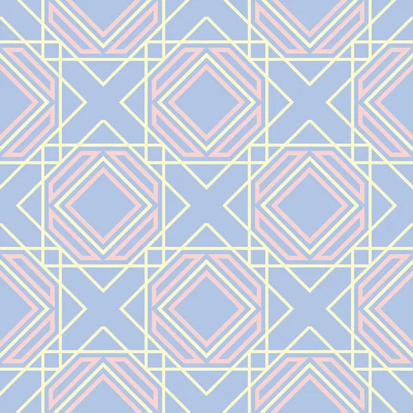 Геометричний Безшовний Візерунок Блідо Блакитний Фон Бежевими Рожевими Елементами Шпалер — стоковий вектор
