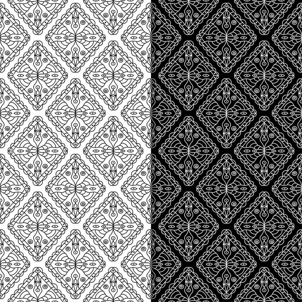 黒と白の幾何学的なプリント Web テキスタイルや壁紙のためのシームレスなパターンのセット — ストックベクタ