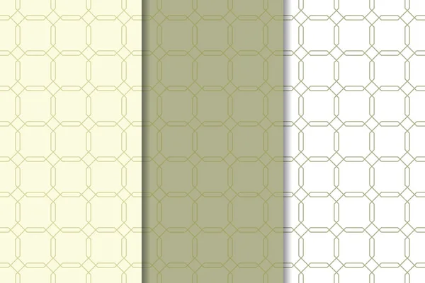 Оливково Зелені Білі Геометричні Орнаменти Набір Вертикальних Безшовних Візерунків Веб — стоковий вектор