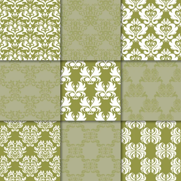 Oliv Grön Blommig Ornament Samling Sömlösa Mönster För Papper Textil — Stock vektor
