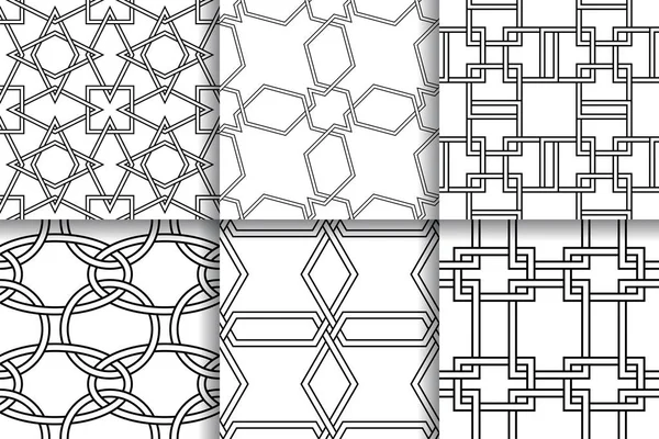 Patrones Geométricos Sin Costura Colección Fondos Blanco Negro Para Textiles — Vector de stock