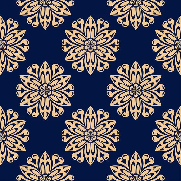 Golden Floral Element Donker Blauwe Achtergrond Naadloze Patroon Voor Textiel — Stockvector