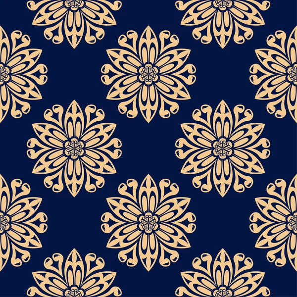 Golden Floral Element Dark Blue Background Seamless Pattern Textile Wallpapers — Stock Vector