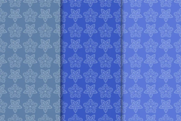 Ensemble Ornements Floraux Bleu Motifs Verticaux Sans Couture Fonds Écran — Image vectorielle