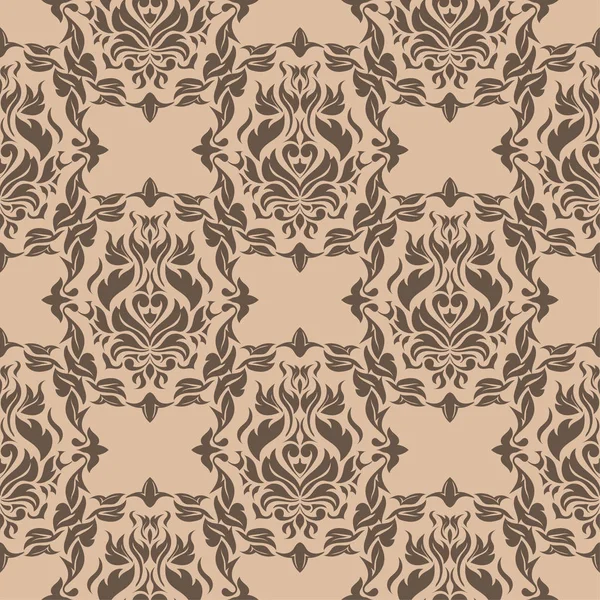 Dark Brown Floral Ornament Beige Background Seamless Pattern Textile Wallpapers — Stock Vector