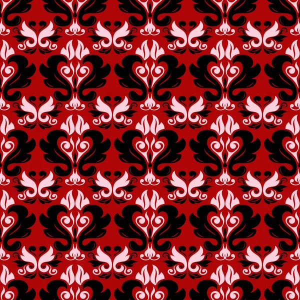 Motif Sans Couture Rouge Avec Motif Floral Noir Blanc Fond — Image vectorielle