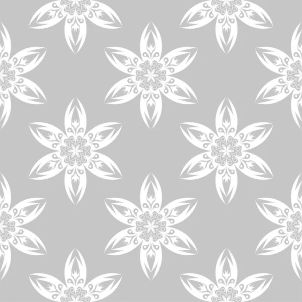 Flores Blancas Sobre Fondo Gris Patrón Sin Costura Ornamental Para — Vector de stock