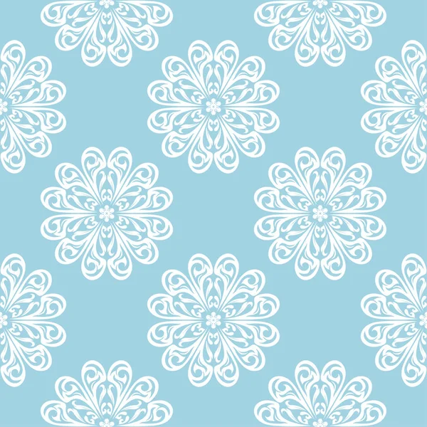 Ornement Floral Blanc Sur Fond Bleu Modèle Sans Couture Pour — Image vectorielle