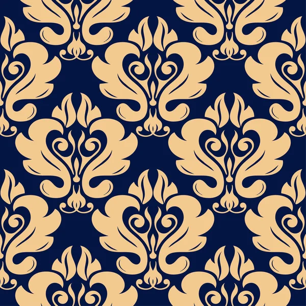 Altın mavi çiçek süsleme. Tekstil ve duvar kağıtları için seamless modeli