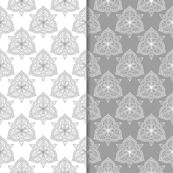 White Gray Floral Backgrounds Set Seamless Patterns Textile Wallpapers — Stock Vector