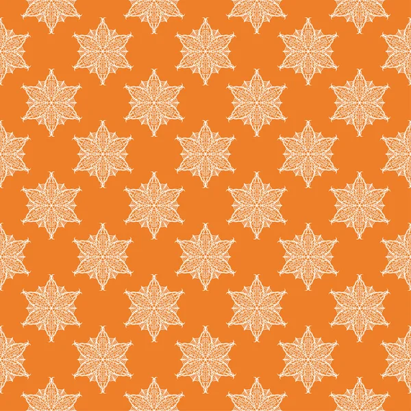 オレンジ色の背景に白い花の飾り テキスタイルや壁紙のためのシームレスなパターン — ストックベクタ