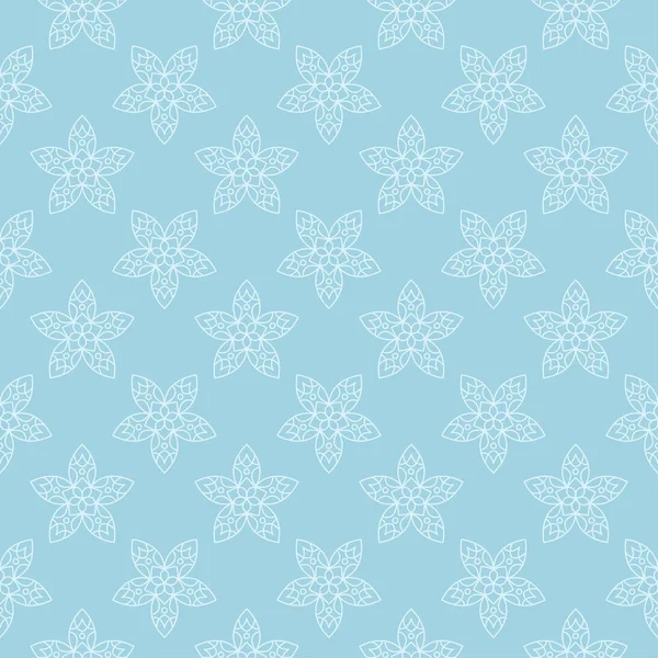 蓝色背景上的白色花纹图案 纺织品和墙纸无缝装饰品 — 图库矢量图片