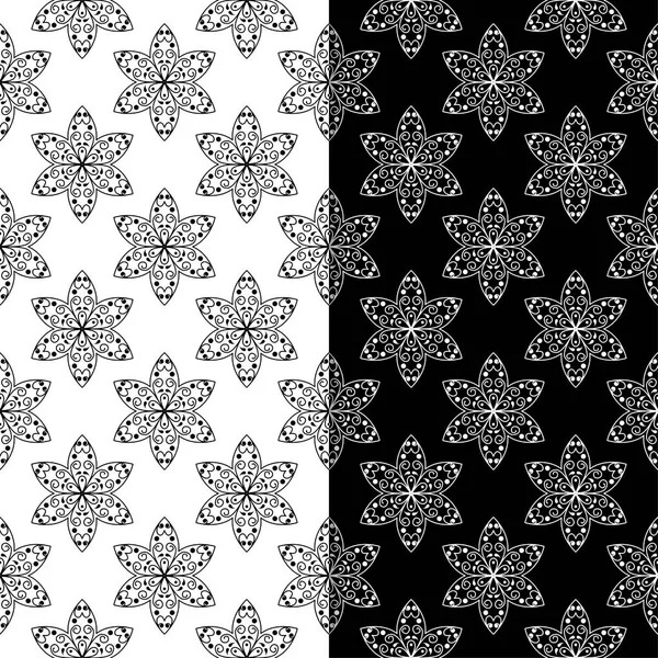 Черно Белый Цветочный Фон Набор Бесшовных Конструкций Текстиля Обоев — стоковый вектор