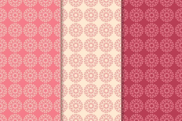 Cherry Red Floral Ornamental Designs Vertical Seamless Patterns Wallpapers Fabrics — Stock Vector