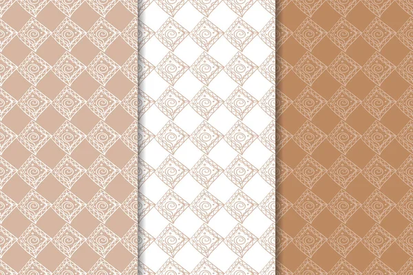 Braune Und Weiße Geometrische Ornamente Nahtlose Muster Für Web Textilien — Stockvektor