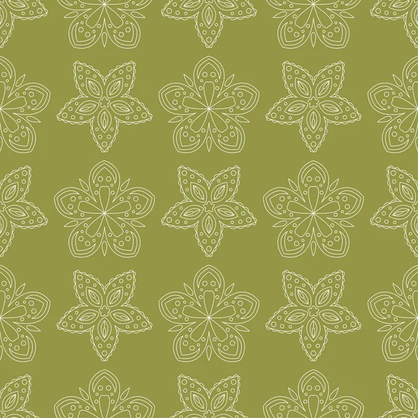 White Floral Ornament Olive Green Background Seamless Pattern Textile Wallpapers — Stock Vector