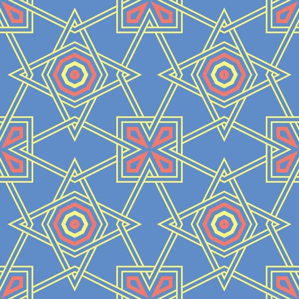 Geometrisches Blaues Nahtloses Muster Mehrfarbiger Hintergrund Mit Rotem Und Gelbem — Stockvektor