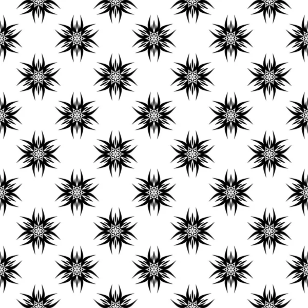 Чорний Квітковий Орнамент Білому Безшовному Тлі Безшовний Візерунок Текстилю Шпалер — стоковий вектор