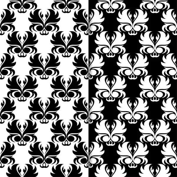 Black White Floral Ornaments Set Seamless Backgrounds Textile Wallpapers — Stock Vector