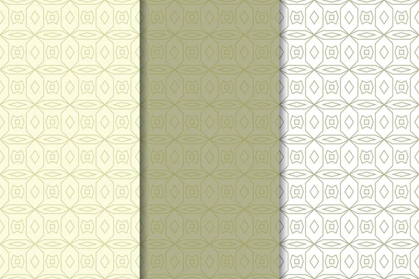Ornements Géométriques Vert Olive Blanc Ensemble Motifs Verticaux Sans Couture — Image vectorielle