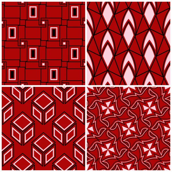 Красный Бесшовный Фон Черно Белыми Геометрическими Узорами Обоев Текстиля Тканей — стоковый вектор