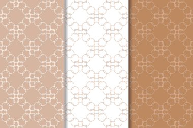 Kahverengi ve beyaz geometrik süsler. Web, Tekstil ve duvar kağıtları için dikişsiz desen seti