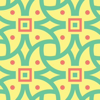 Geometrik sarı seamless modeli. Renkli arka plan duvar kağıtları, Tekstil ve kumaş için pembe ve yeşil tasarım ile