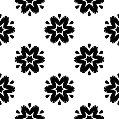 Beyaz arka planda siyah çiçek süsleme. Tekstil ve duvar kağıtları için seamless modeli