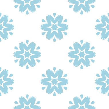 Beyaz zemin üzerine mavi çiçek süsleme. Tekstil ve duvar kağıtları için seamless modeli