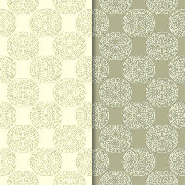 Zeytin yeşili geometrik süsler. Web, Tekstil ve duvar kağıtları için dikişsiz desen seti