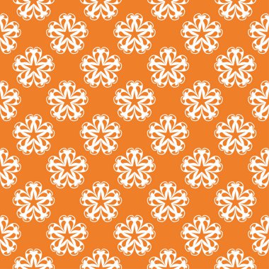 Turuncu zemin üzerine beyaz çiçek süsleme. Tekstil ve duvar kağıtları için seamless modeli