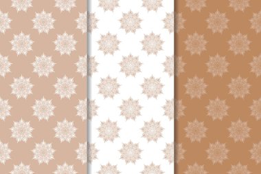 Kahverengi çiçek arka planlar. Tekstil ve duvar kağıtları için dikişsiz desen seti