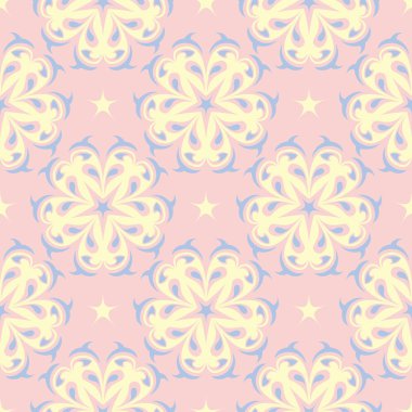 Çiçek seamless modeli. Soluk pembe arka plan duvar kağıtları, Tekstil ve kumaş için ışık mavi ve sarı çiçek öğeleri