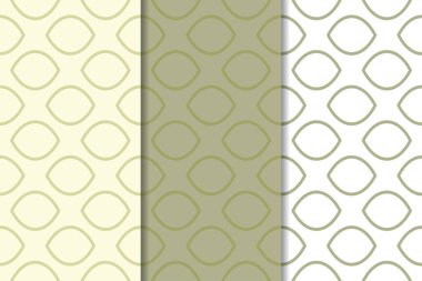 Zeytin yeşili ve beyaz geometrik süsler. Web, Tekstil ve duvar kağıtları için dikey Dikişsiz desen seti