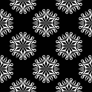 Siyah arka plan üzerine beyaz çiçek süsleme. Tekstil ve duvar kağıtları için seamless modeli