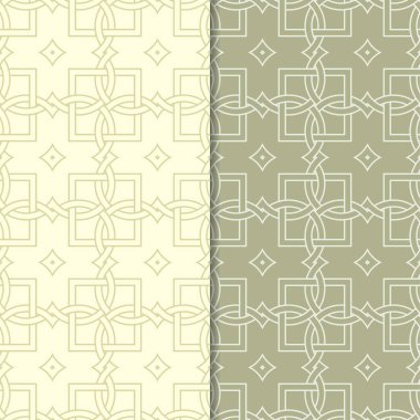 Zeytin yeşili geometrik süsler. Web, Tekstil ve duvar kağıtları için dikişsiz desen seti