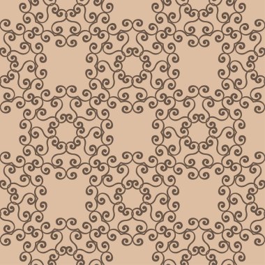 Bej renkli arka plan üzerinde koyu kahverengi çiçek süsleme. Tekstil ve duvar kağıtları için seamless modeli