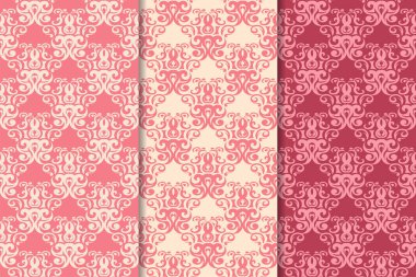 Çiçek süsler kümesi. Kiraz kırmızısı dikey Dikişsiz desen. Duvar kağıdı arka plan