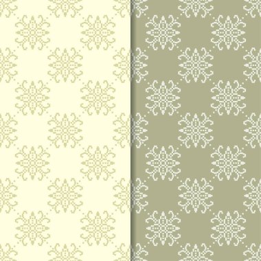 Zeytin yeşili çiçek süs arka planlar. Tekstil ve duvar kağıtları için dikişsiz desen seti